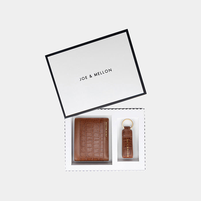 Arden Mens Wallet & Key Chain Gift Set- Cognac