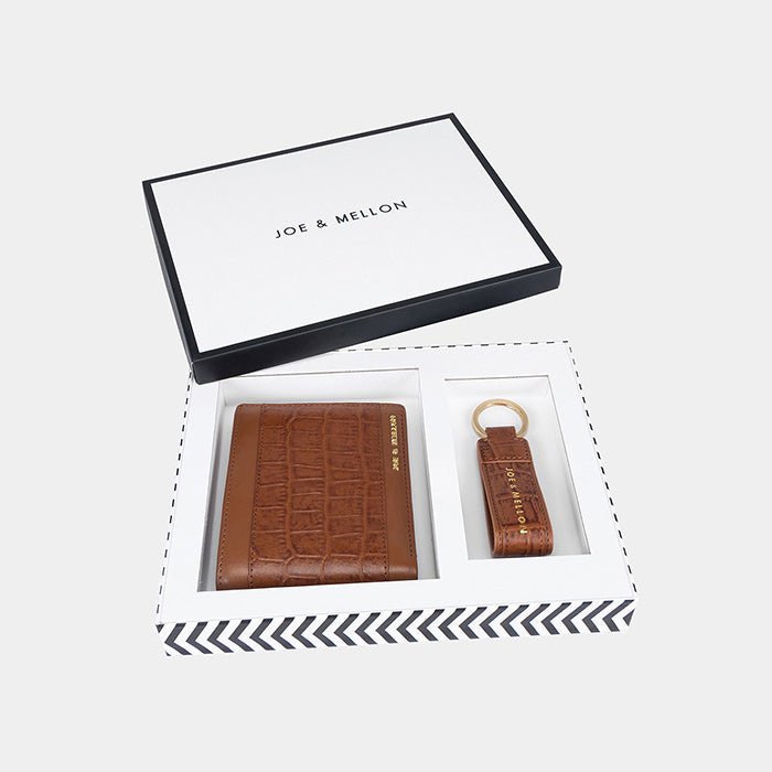 Arden Mens Wallet & Key Chain Gift Set- Cognac