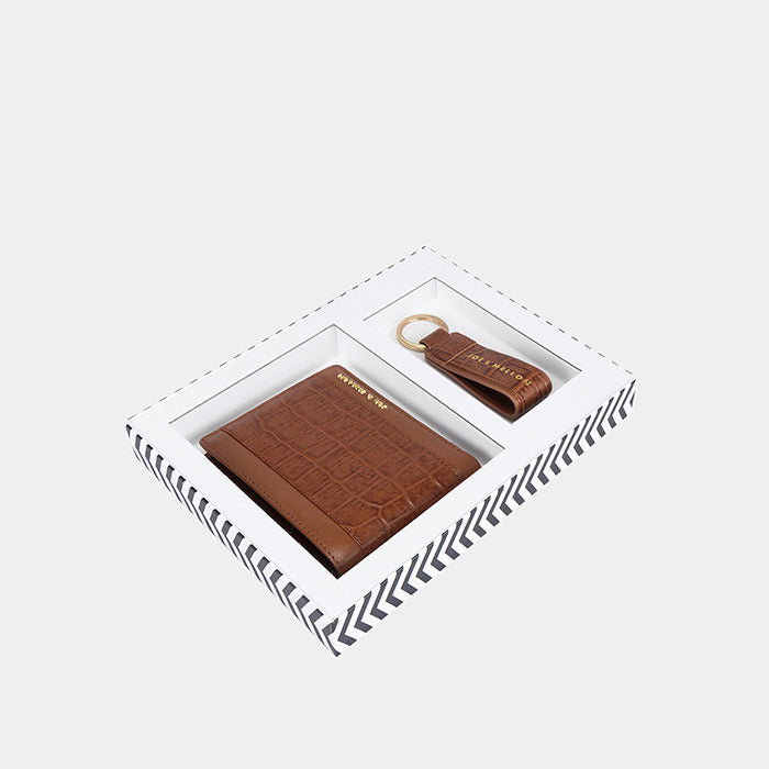 Arden Mens Wallet & Key Chain Gift Set- Cognac
